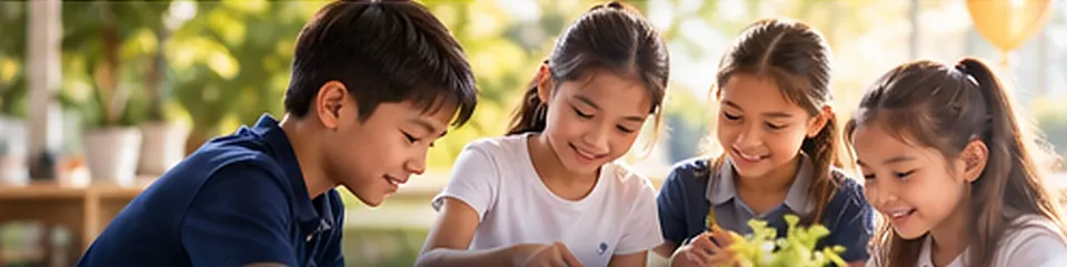 Children working on a hands-on project together outdoors
